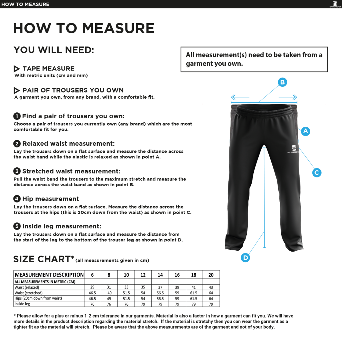 North Devon Police CC - Women's Poplin Track Pant - Size Guide