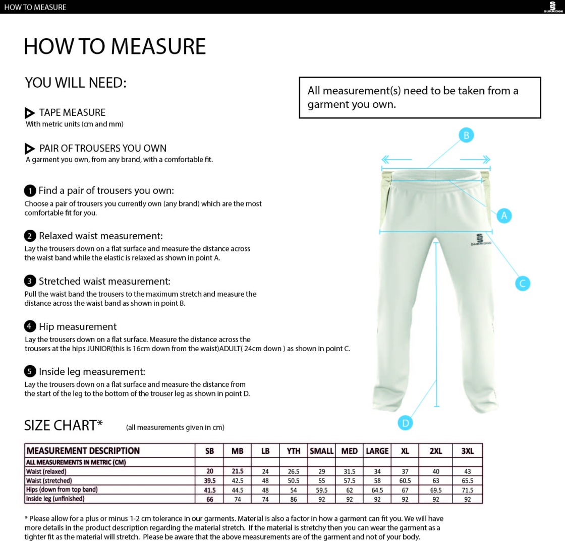 North Devon Police CC - Standard Playing Pant - Size Guide