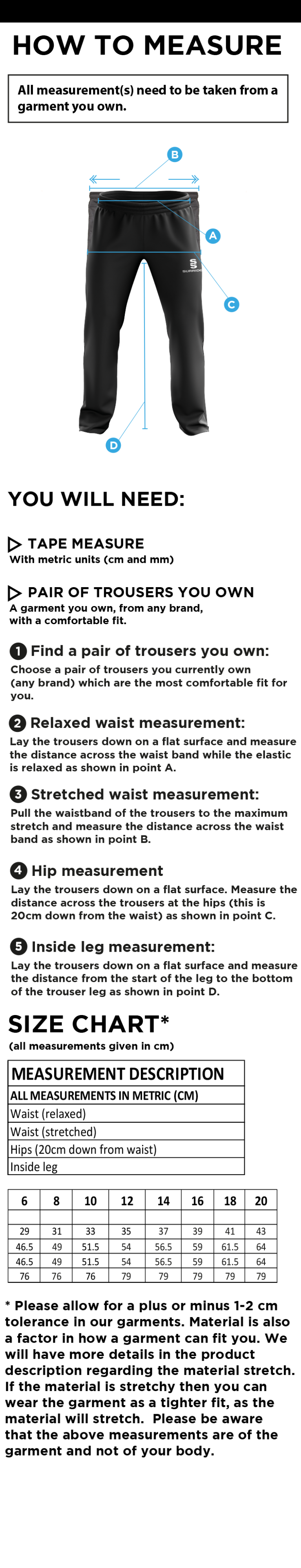 North Devon Police CC - Women's Poplin Track Pant - Size Guide