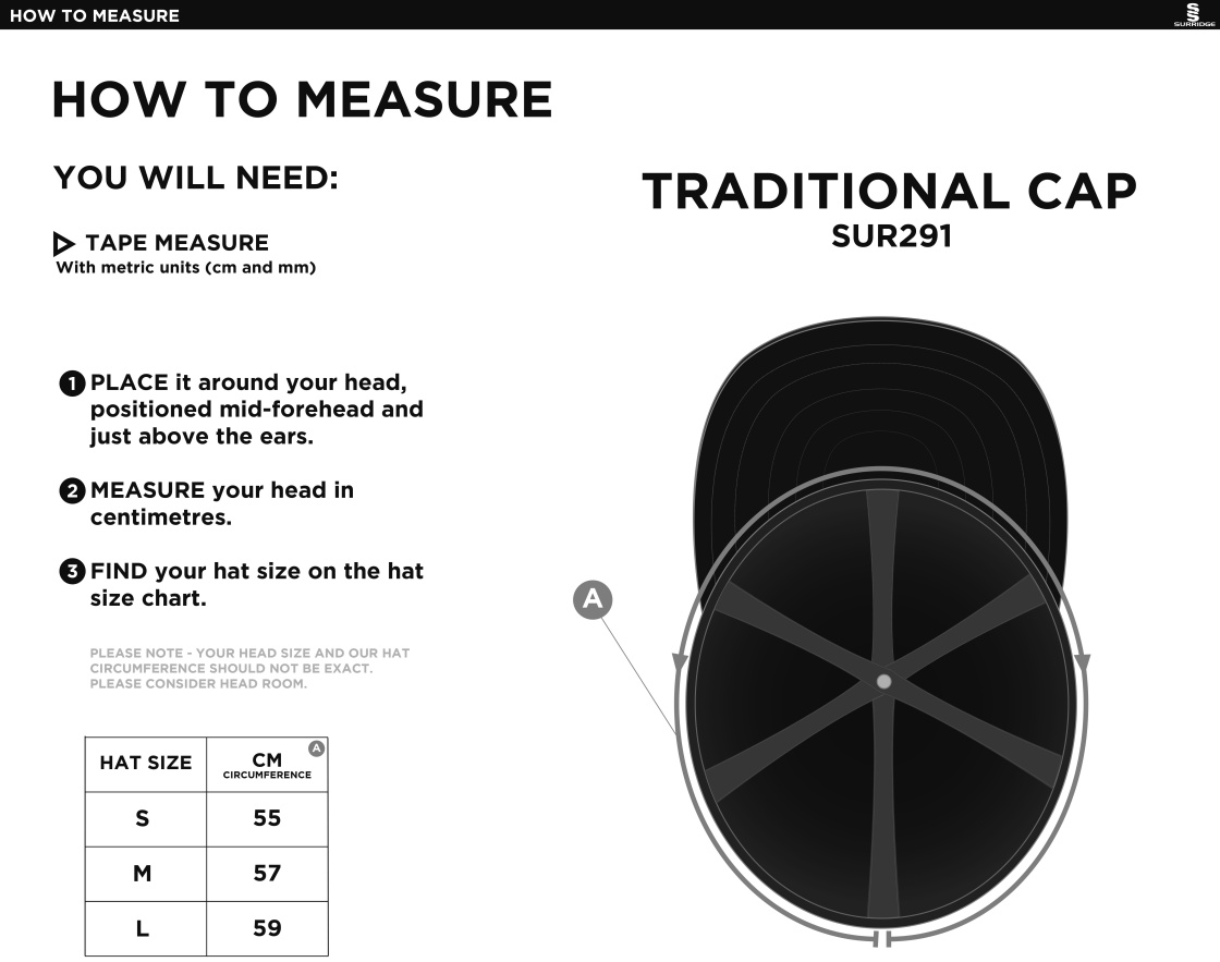 North Devon Police CC - English Playing Cap - Size Guide