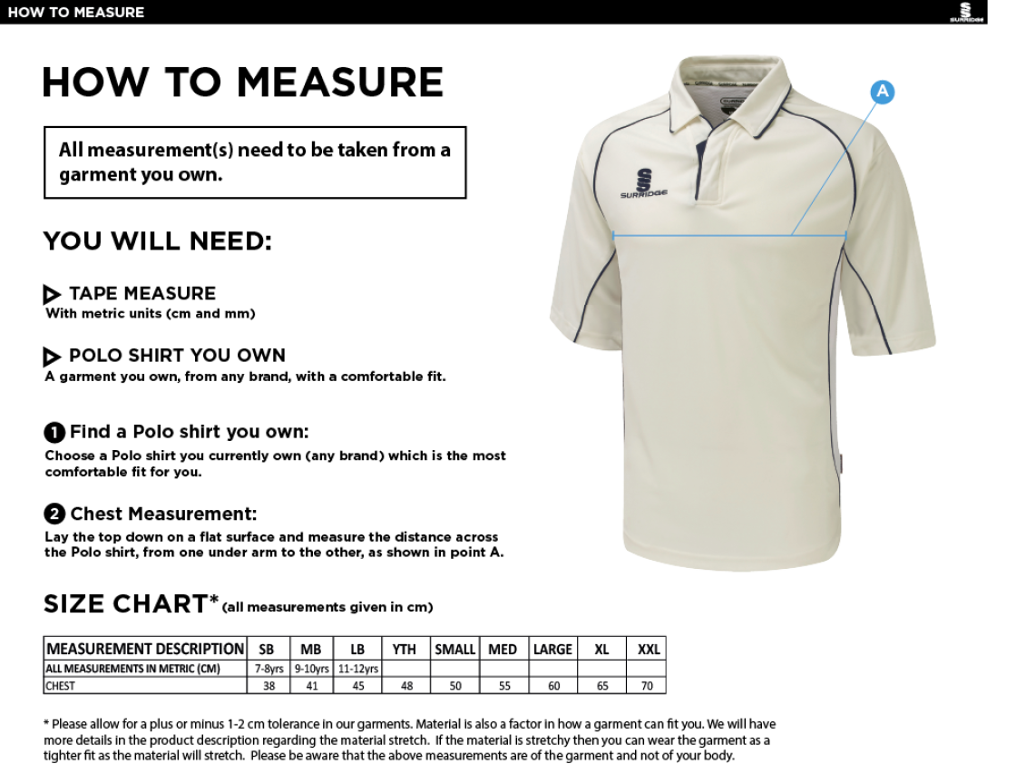 North Devon Police CC - Premier 3/4 Sleeve Navy Trim Shirt - Size Guide