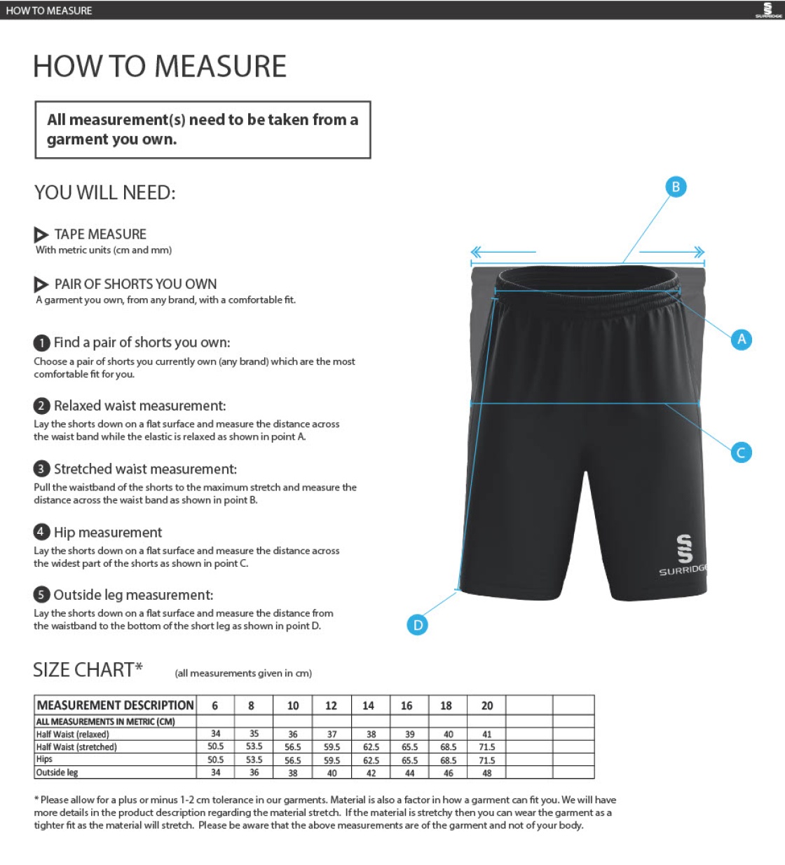North Devon Police CC - Women's Ripstop Short - Size Guide