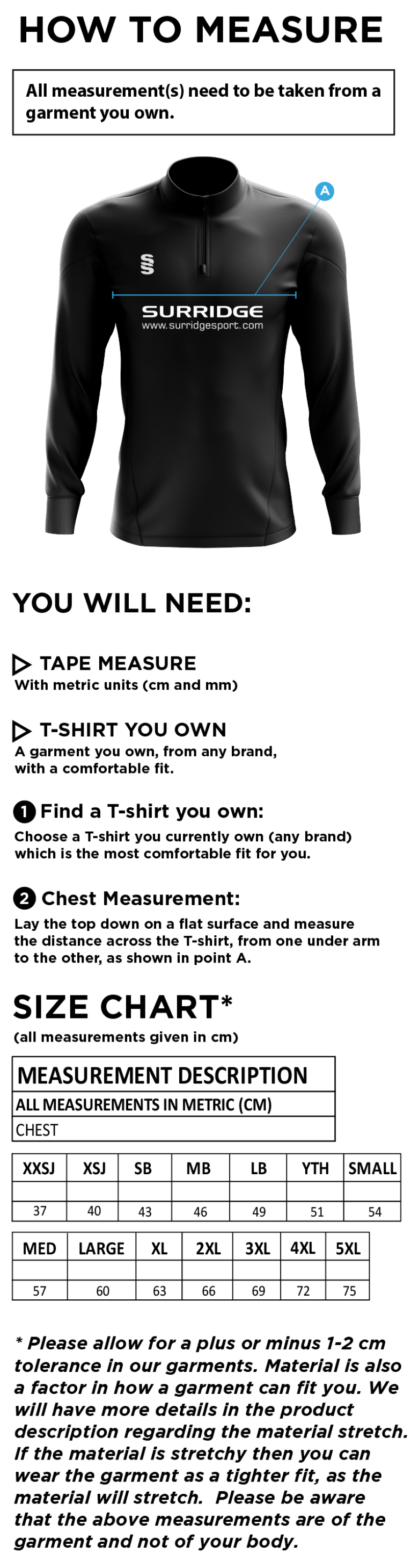 North Devon Police CC - Blade Performance Top - Size Guide