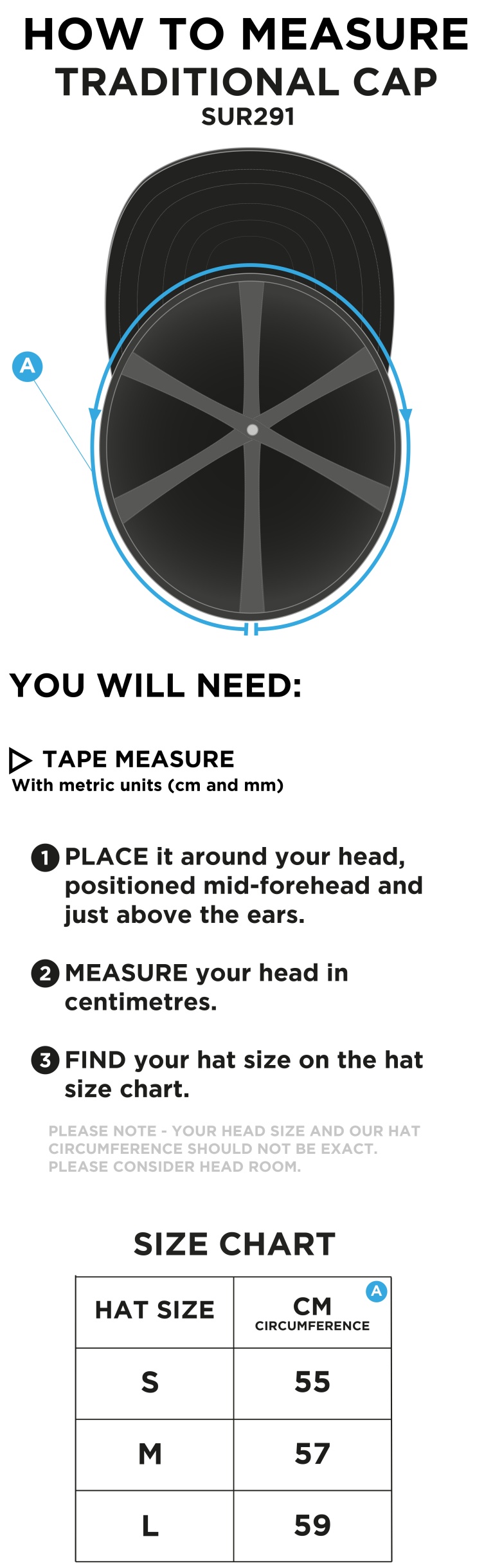 North Devon Police CC - English Playing Cap - Size Guide
